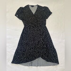 Stella & Julie Women 16W Black White Polka Dot Wrap Dress Elastic Waist